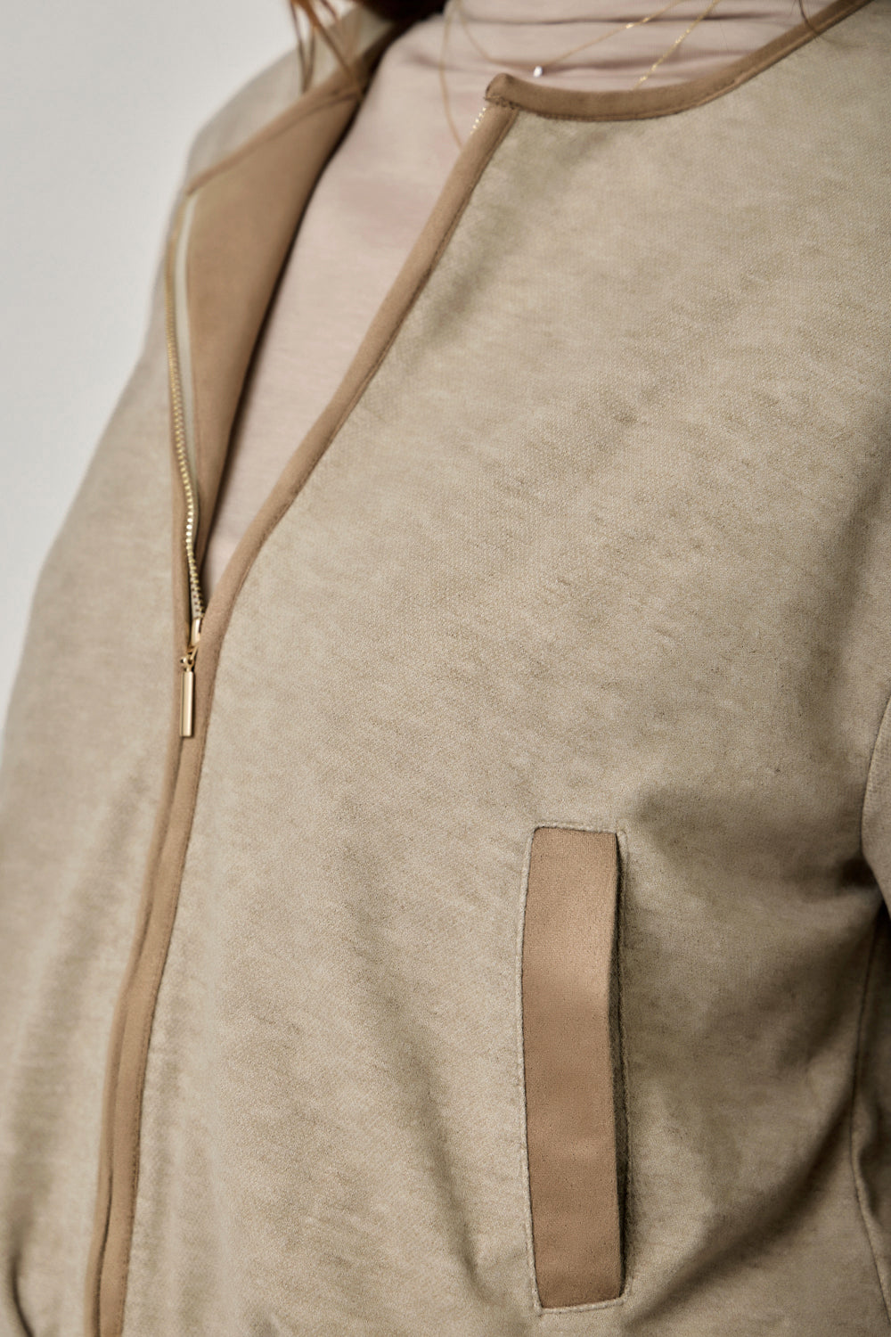 Suede Accent Bubble Hem Jacket Stone