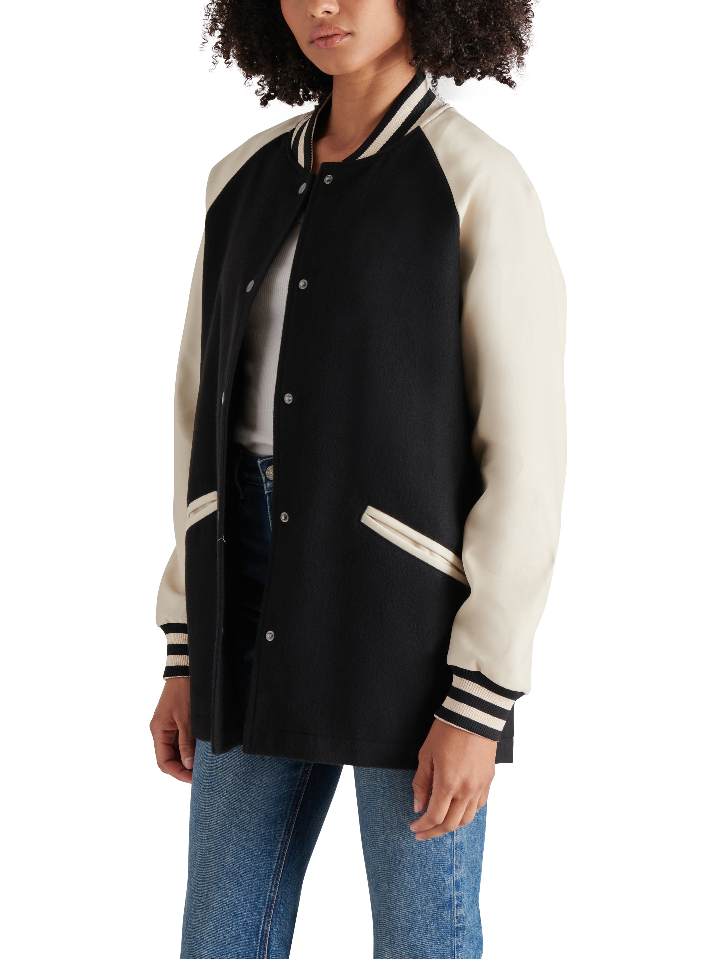 Skylie Brushed Twill Stadium Jacket Black