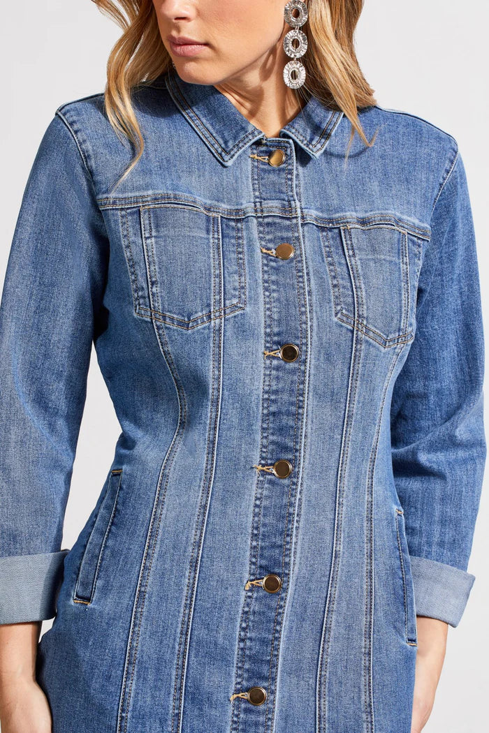 Long Fitted Denim Dress Jacket Portblue