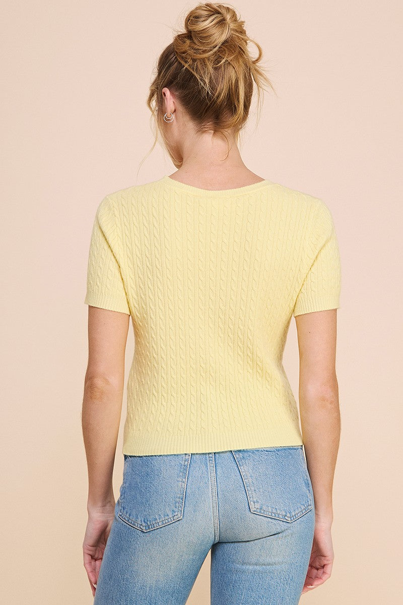 Cable Knit Short Sleeve Sweater Top Limoncello