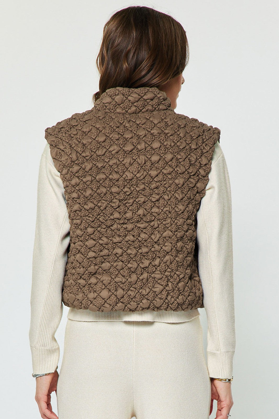Textured Diamond Quilted Vest Mocha