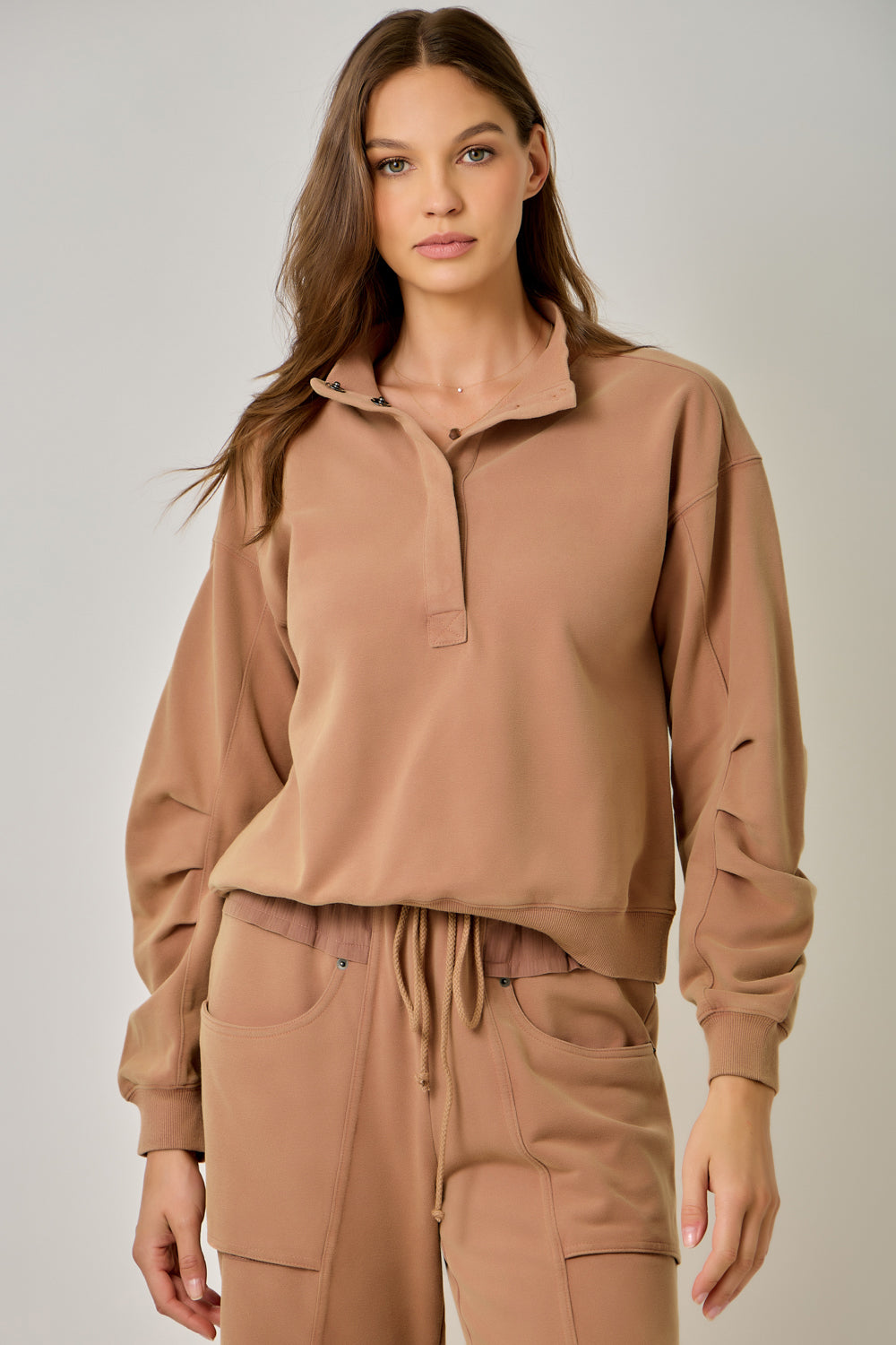 Washed Barrel Sleeve High Neck Sweatshirt Sienna