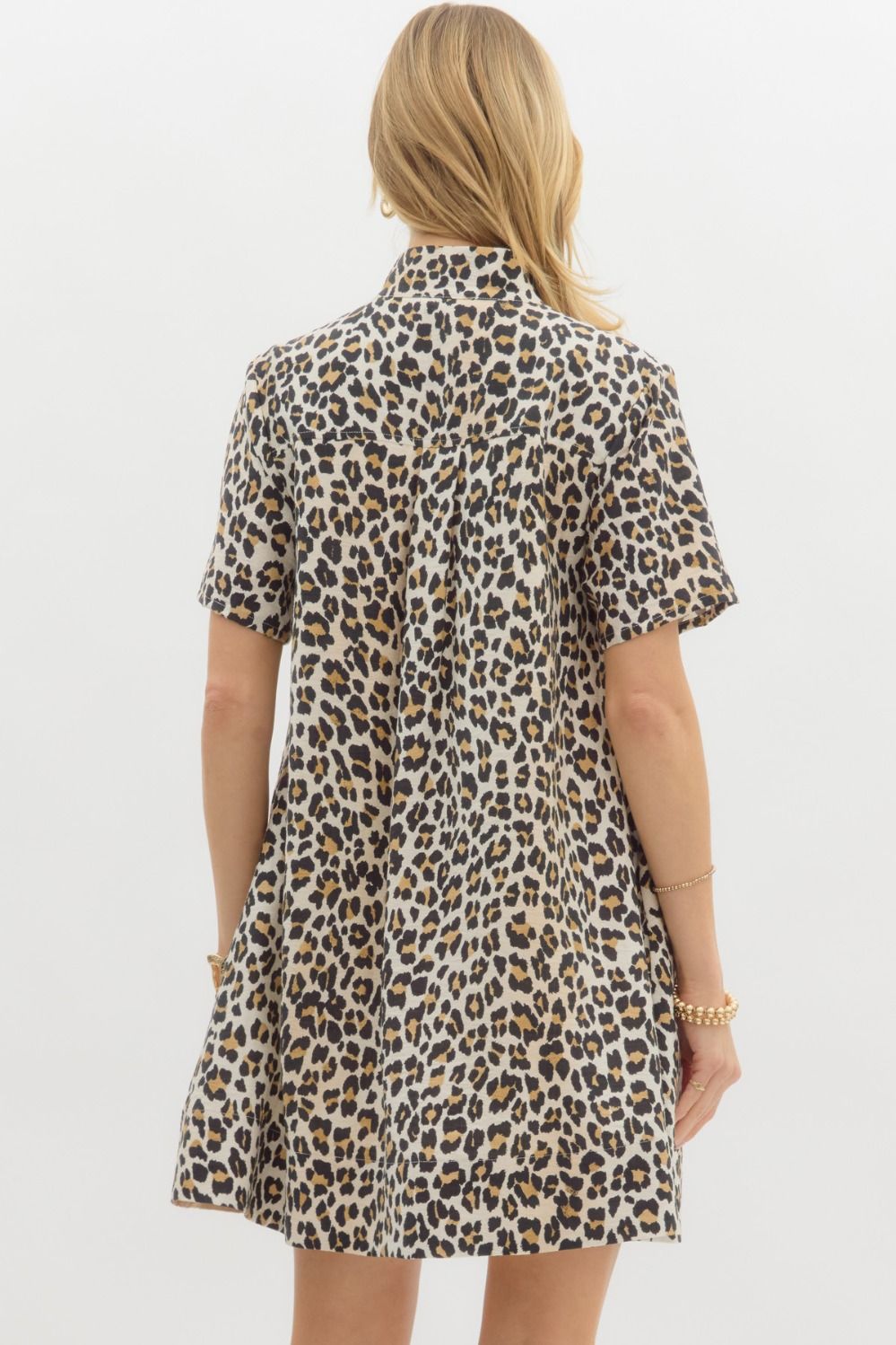 Leopard Print Short Sleeve Pullover Mini Dress Camel