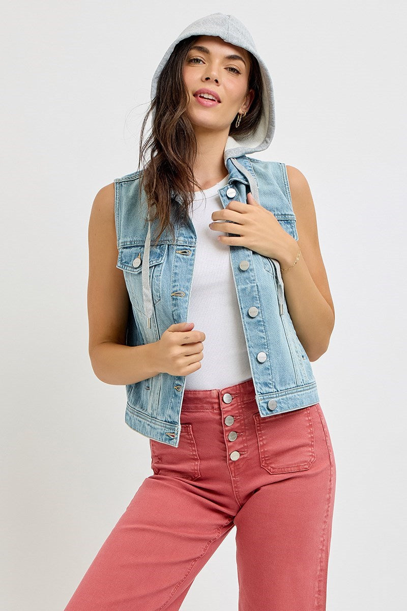 Detachable Hoodie Denim Vest Medium