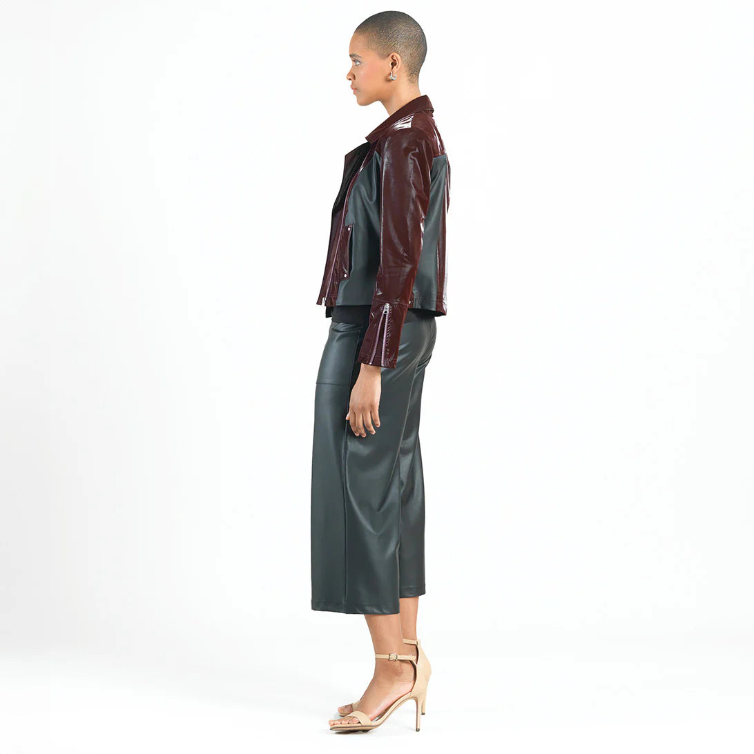 Vinyl Contrast Moto Jacket Mulberry