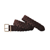 Gold Buckle Wide Suede Braided Belt Chocolate