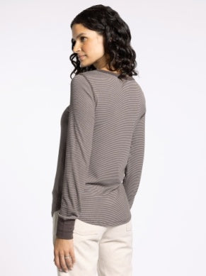 Stacy Long Sleeve Top Coffee Ivory Stripe