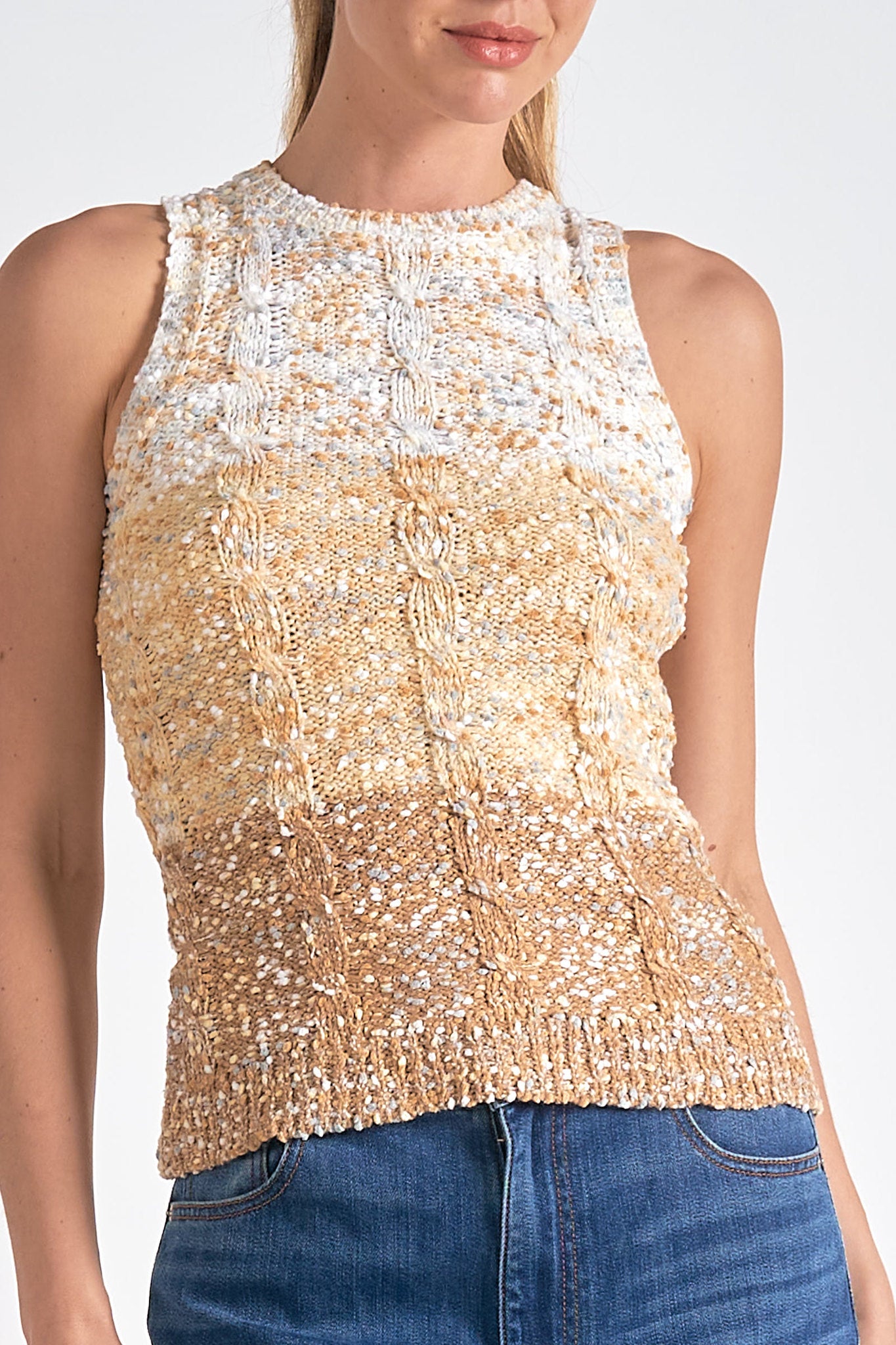 Cable Knit Confetti Sweater Tank Beige Ombre