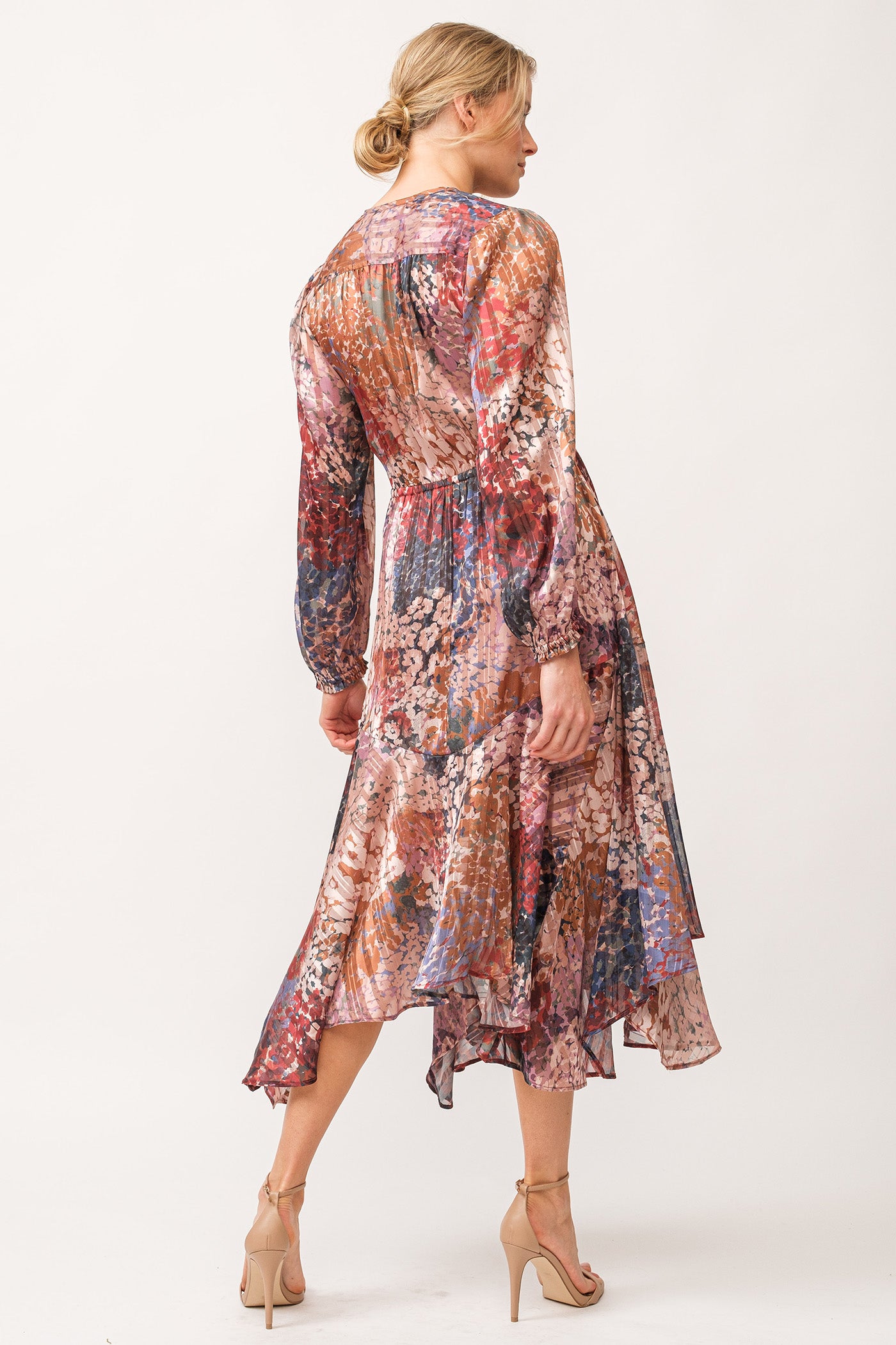 Amelie Hidden Placket Long Sleeve Printed Dress Tinsel Garden