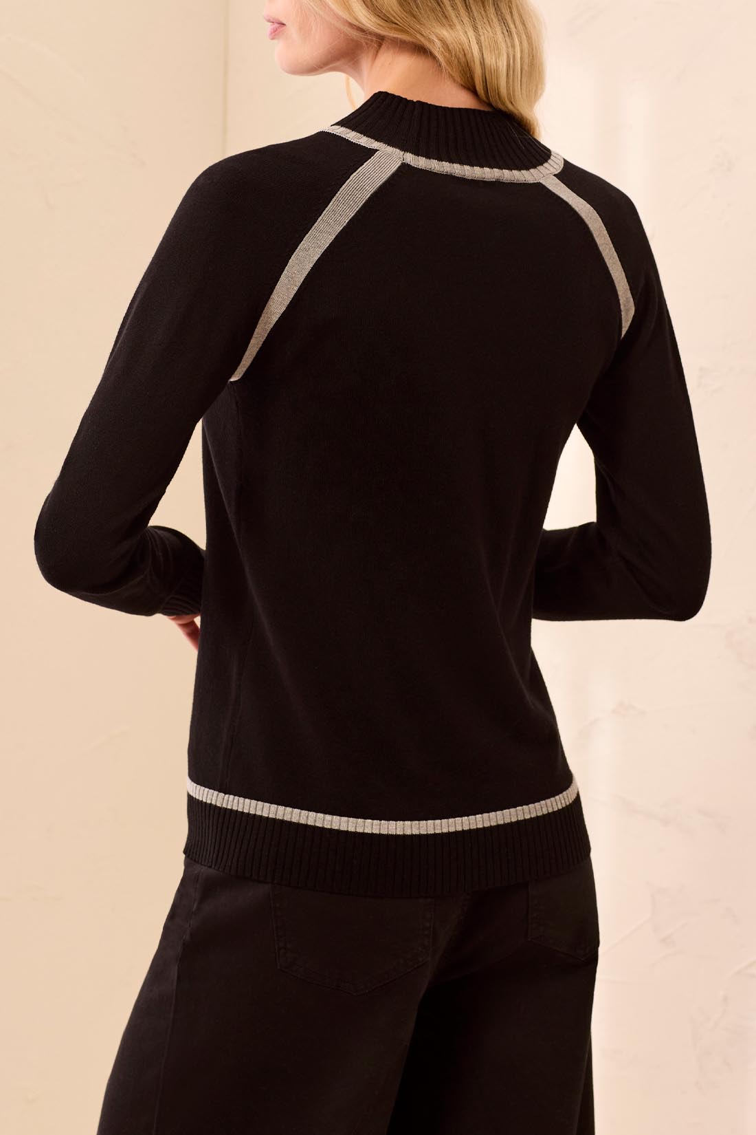 Contrast Border Mock Neck Sweater Black