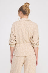 Jacquard Utility Tie Waist Top Taupe
