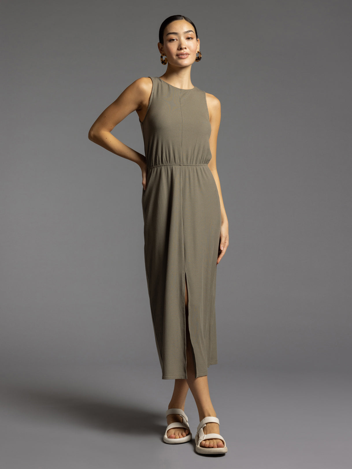Sandra Seamed Ribbed Dress Smokey Olive
