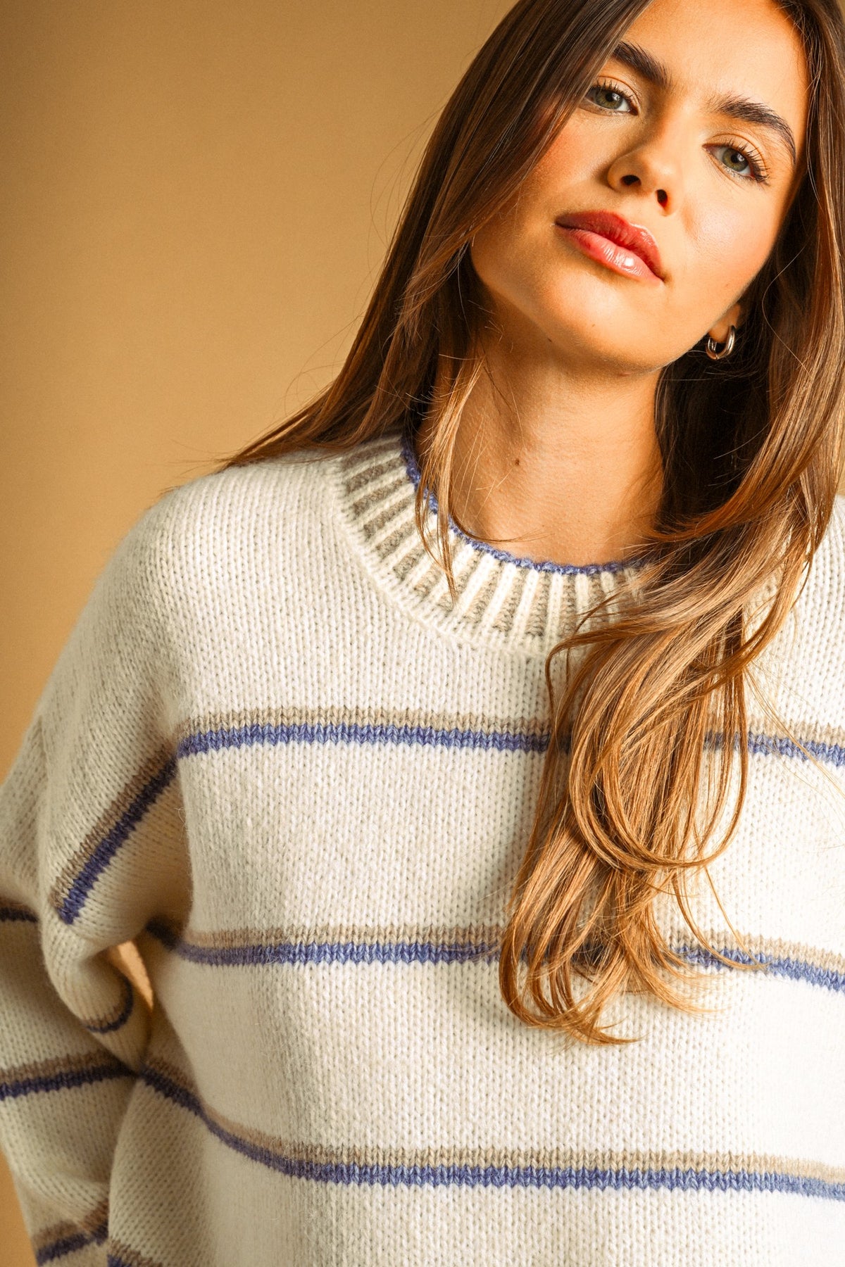 Oversize Stripe Ribbed Detail Sweater