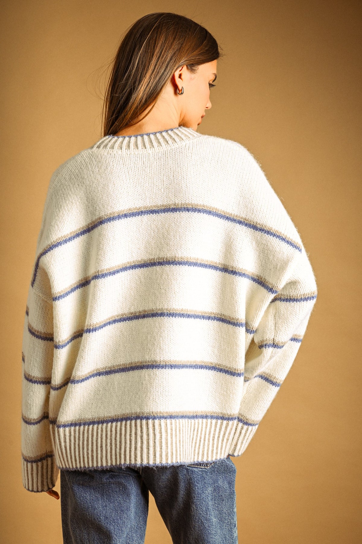 Oversize Stripe Ribbed Detail Sweater
