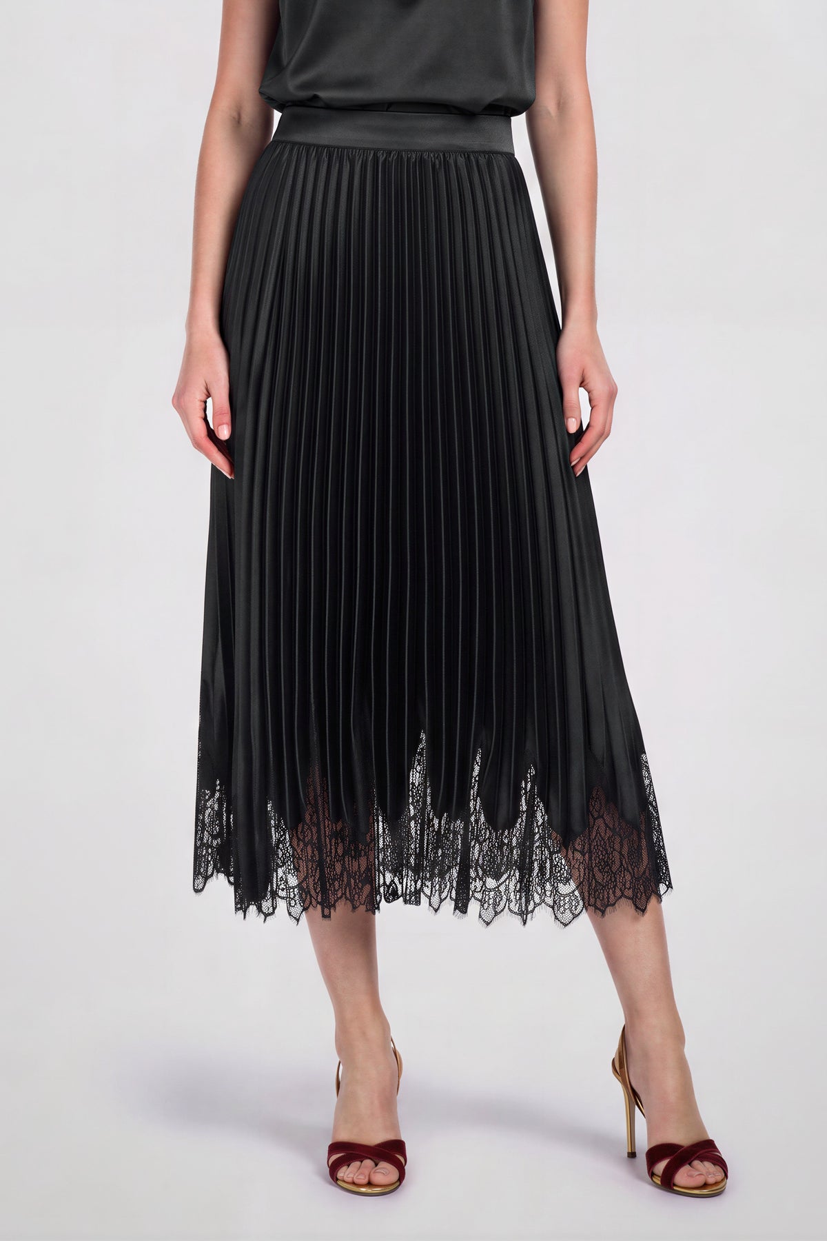 Pleated Elastic Waist Satin Skirt