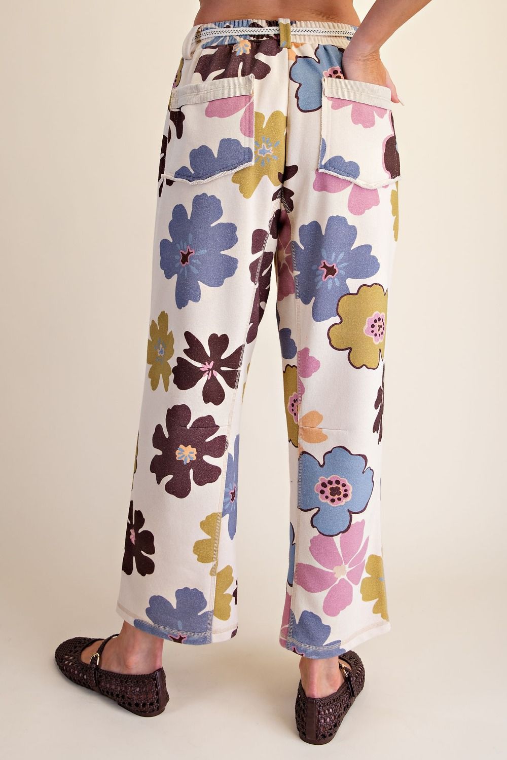 Floral Print Washed Terry Pants M