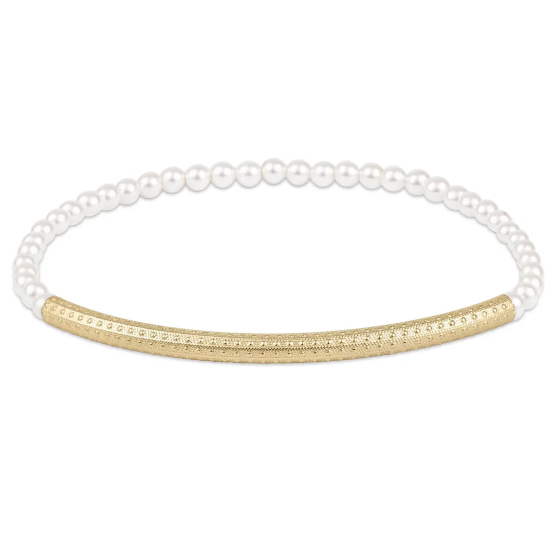 Classic 3mm Bead Bliss Bar Textured Bracelet Pearl