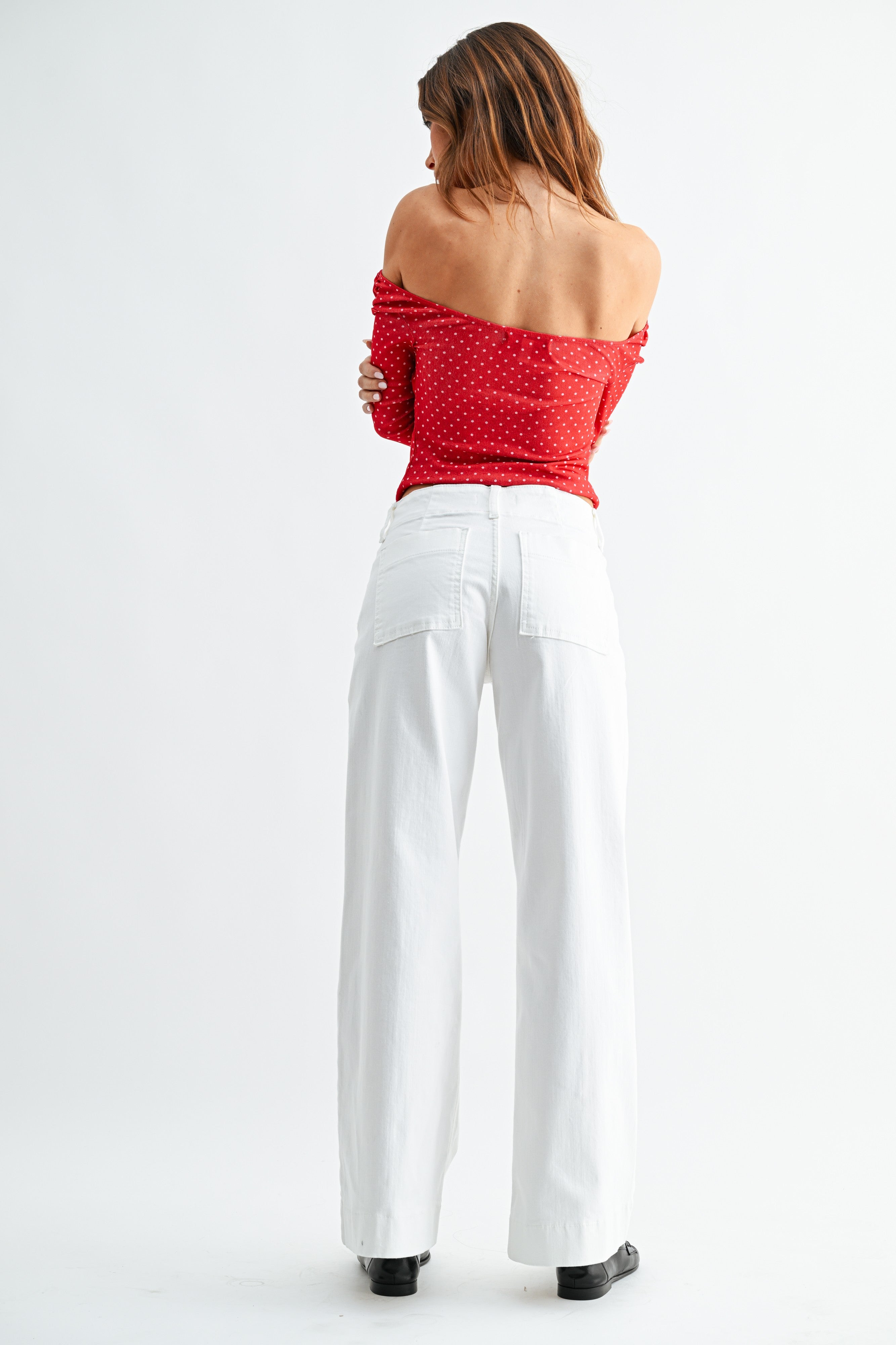 Pintuck Trouser Wide Leg Jeans White