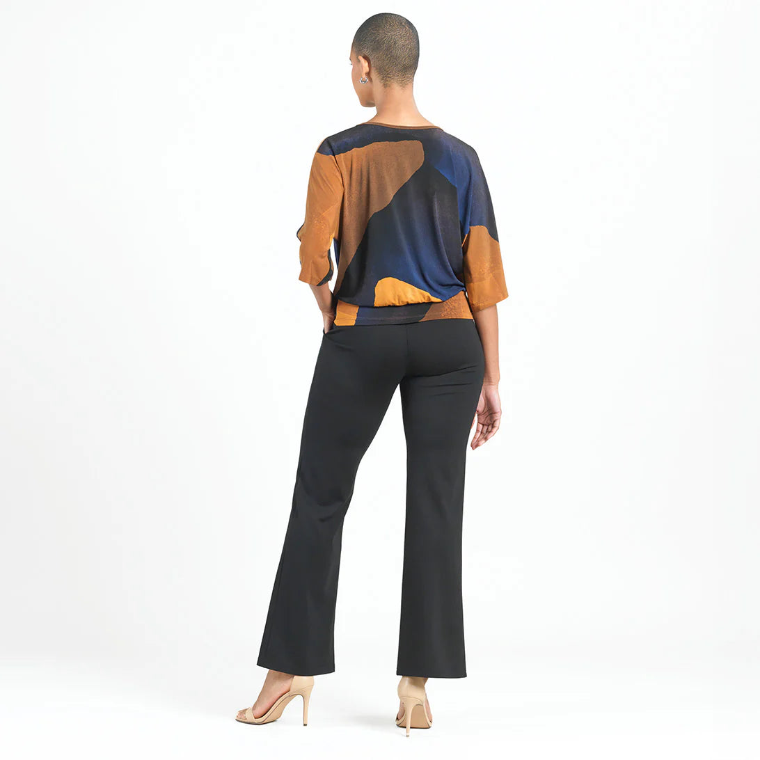 Printed Banded Bottom Side Tie Top Tan Multi