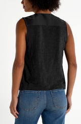 Woven Knit Contrast Tank Black