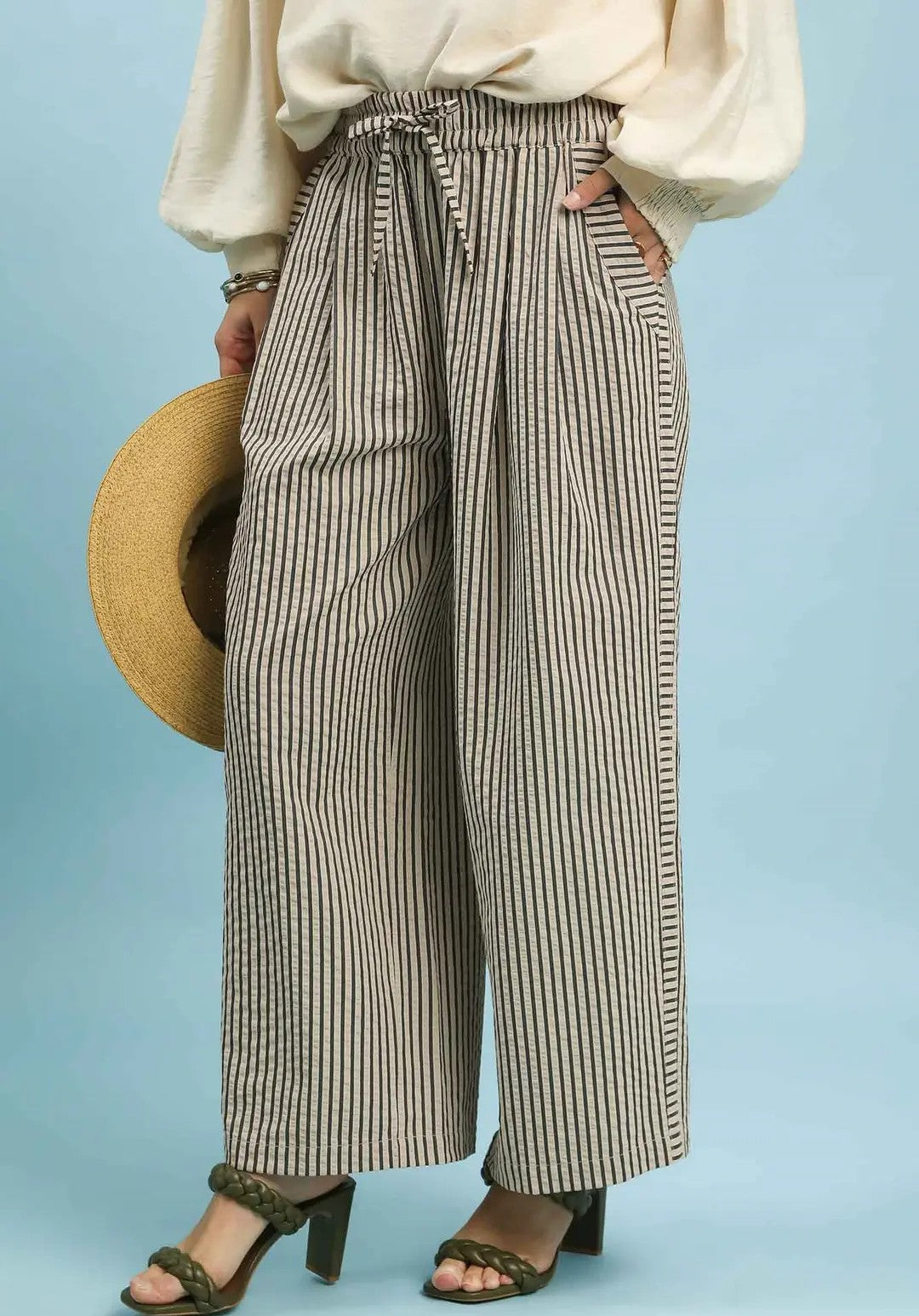 Striped Wide Leg Pants Latte