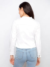 Frayed Edge Stretch Twill Jean Jacket White