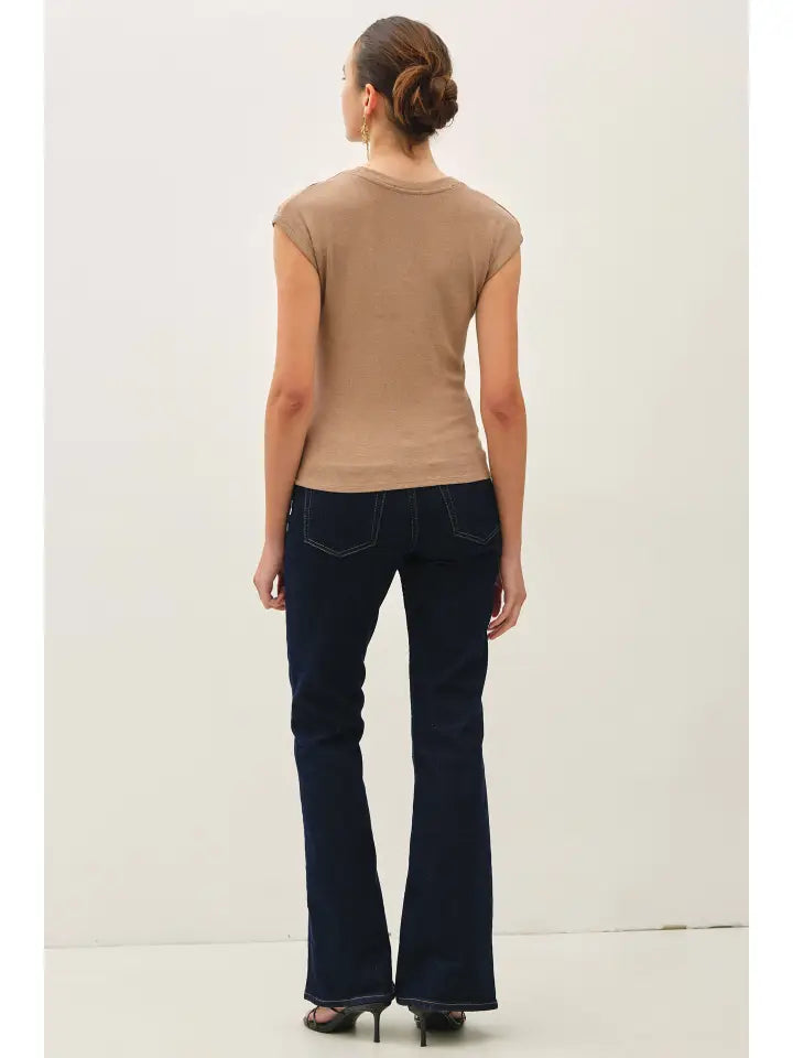 Ribbed Scoop Neck Cap Sleeve Modal Top Hazelnut