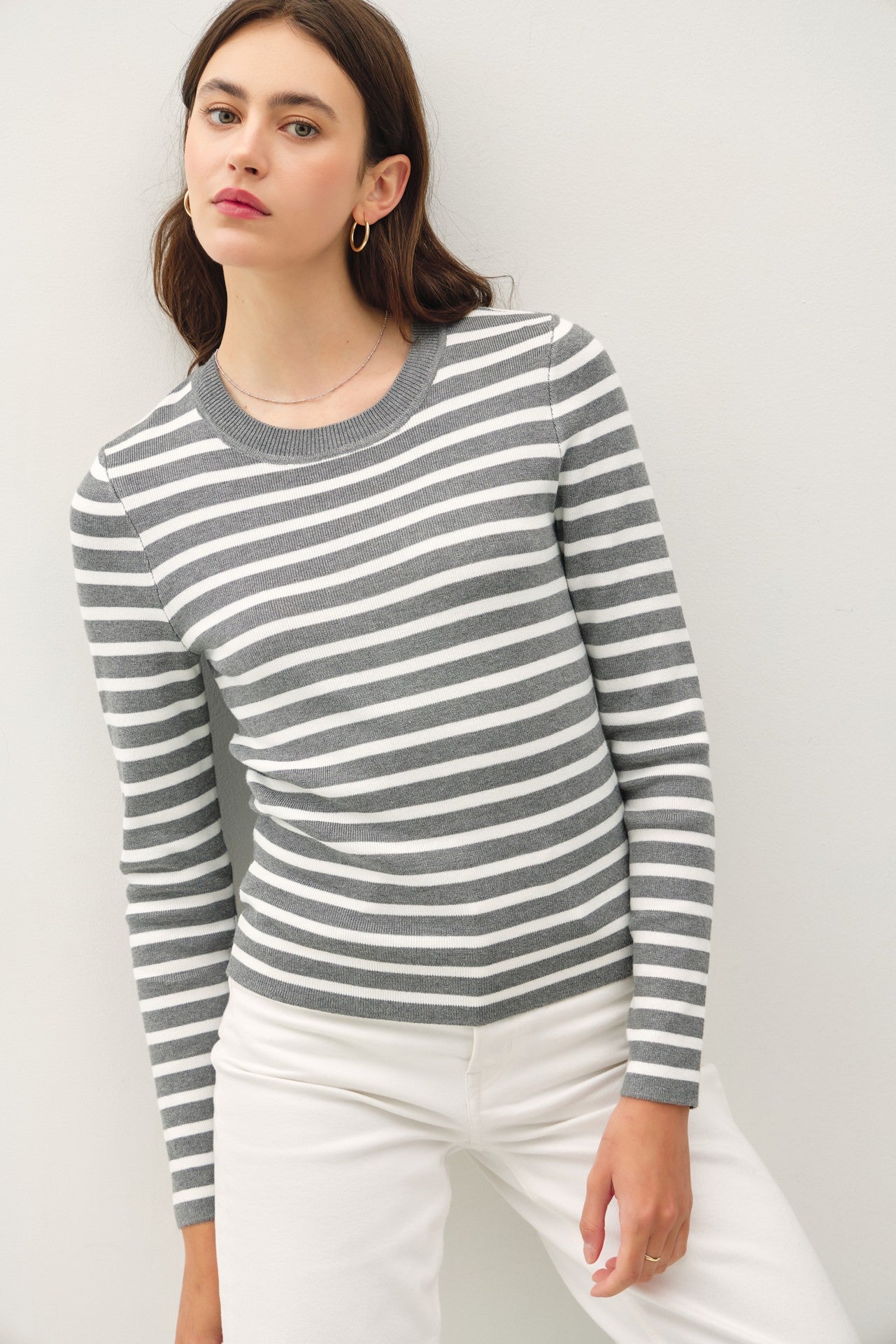 Classic Fit Striped Sweater Heather Grey
