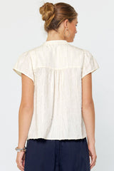Raw Frayed Textured Button Down Blouse White