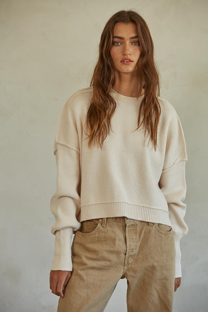 Leda Pullover Side Slit Sweater Natural