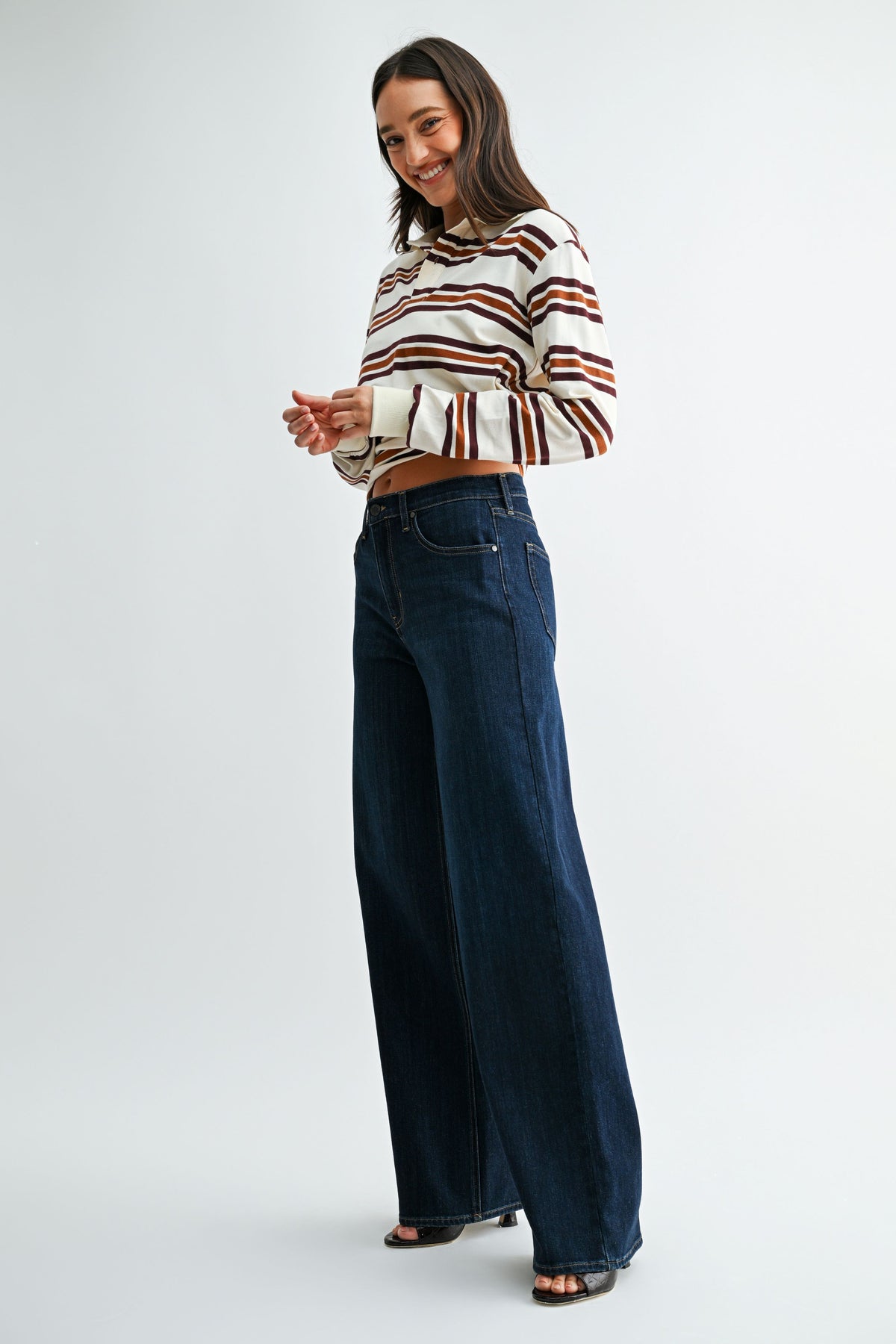 Relaxed Wide Leg Jeans - Dark Denim