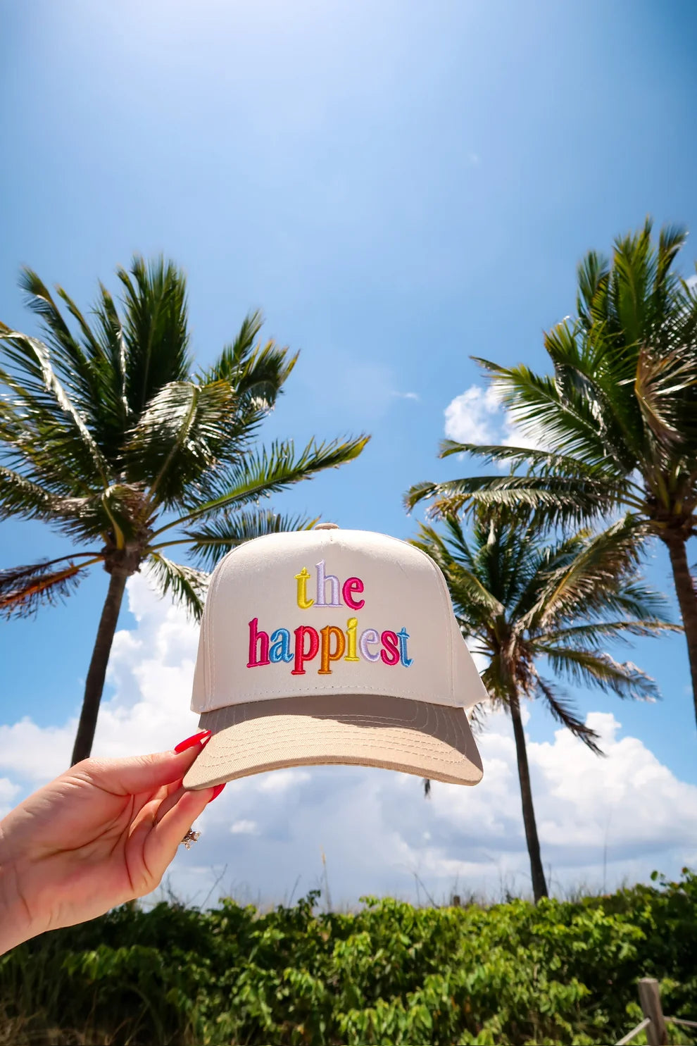 The Happiest Multicolor 3D Puff Trucker Hat - Tan + Natural