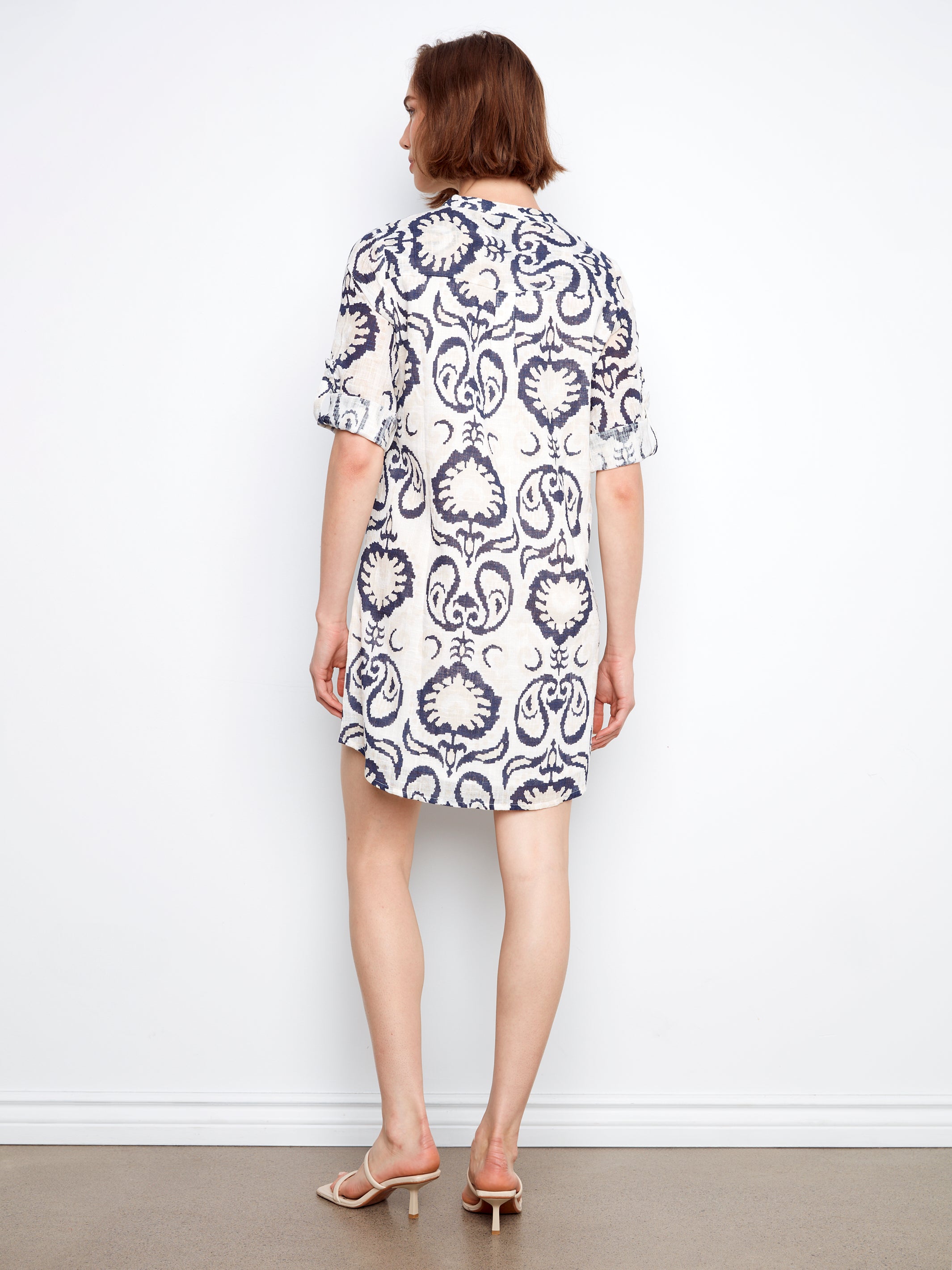 Printed 3/4 Sleeve Henley Dress Ornament