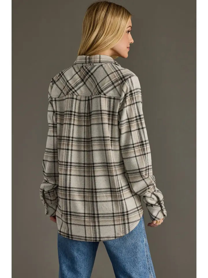 Plaid Super Soft Button Up Taupe + Black
