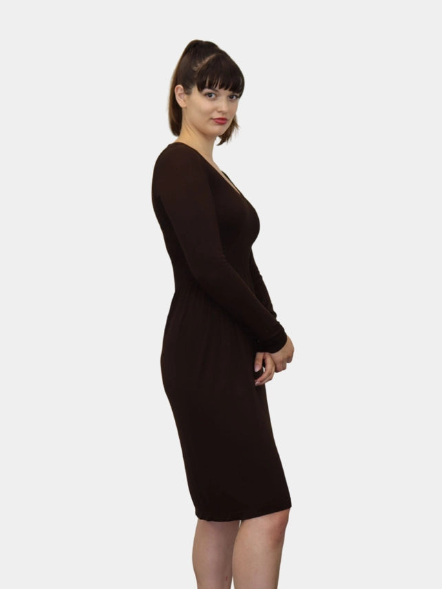 Knee Length Long Sleeve Dress Chocolate
