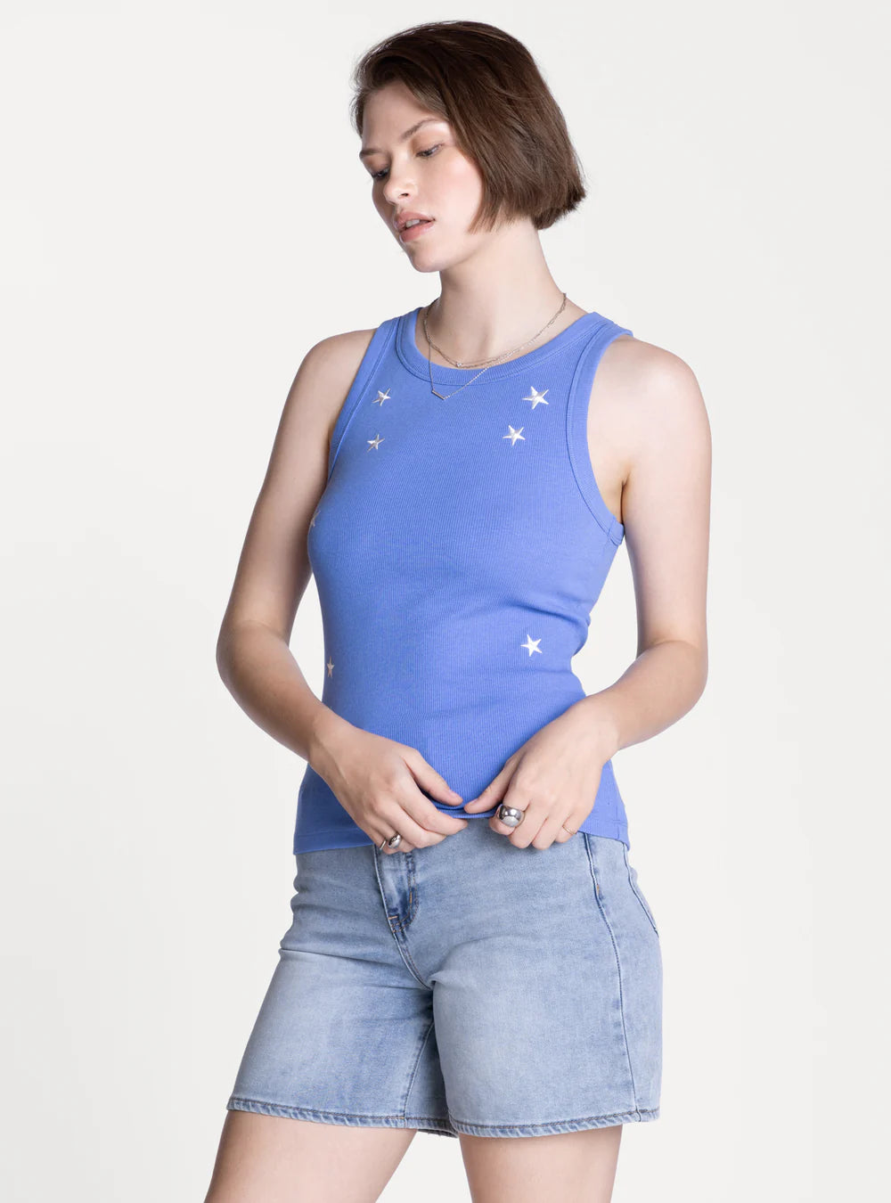 Edlin Embroidered Tank Surf Blue Star