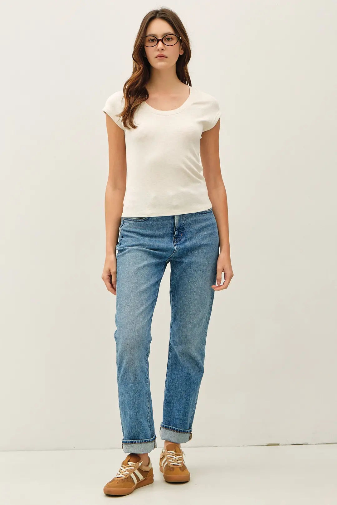 Ribbed Scoop Neck Cap Sleeve Modal Top Oatmeal