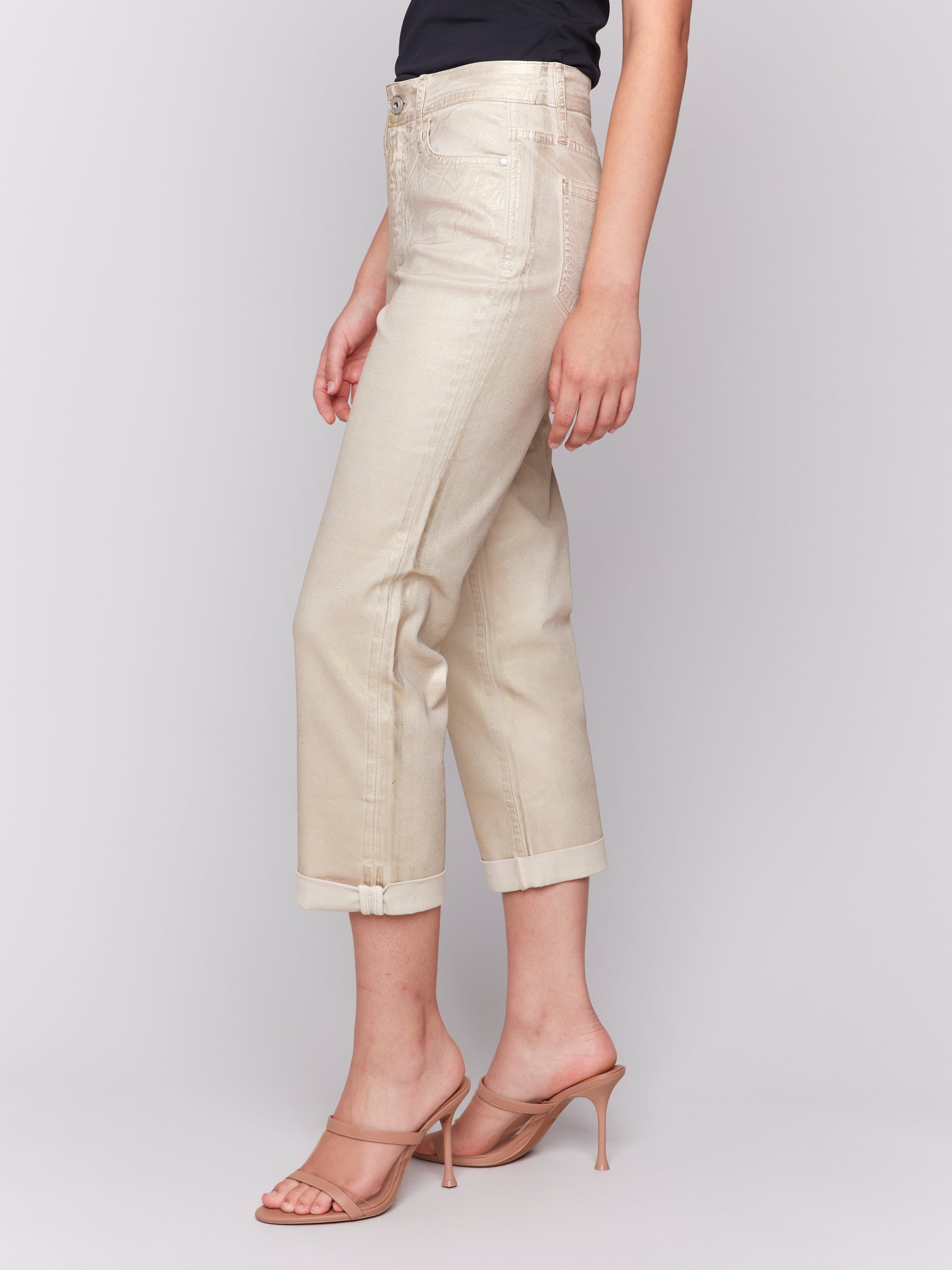 Rolled Cuff Straight Leg Foil Brushed Pants Natural
