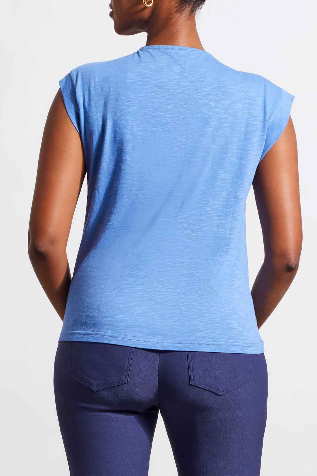Vneck Ruched Center Short Sleeve Shirt Blue Star