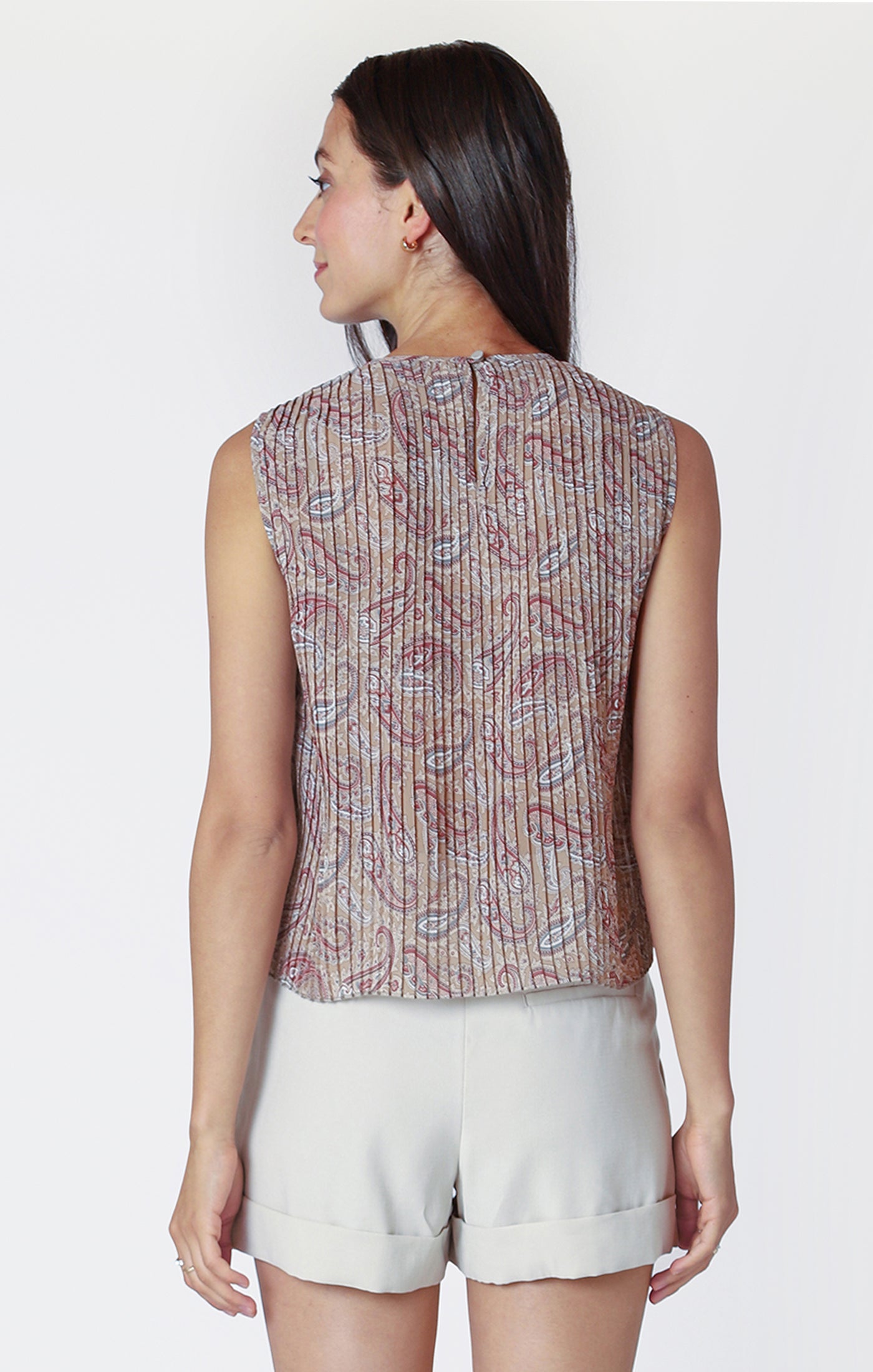 Pleated Texture Print Tank Neutral Paisley