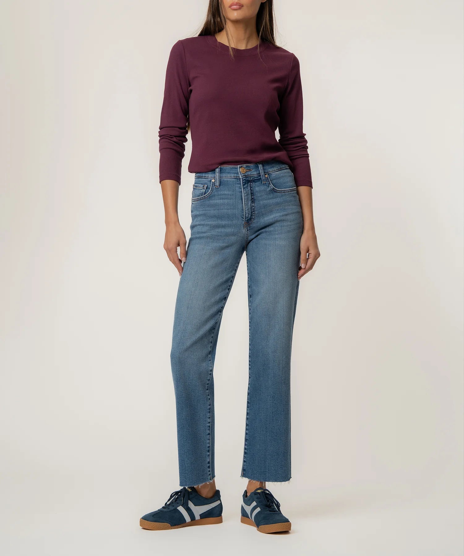 Avery High Rise Fab Ab Straight Leg Raw Hem Jeans Building