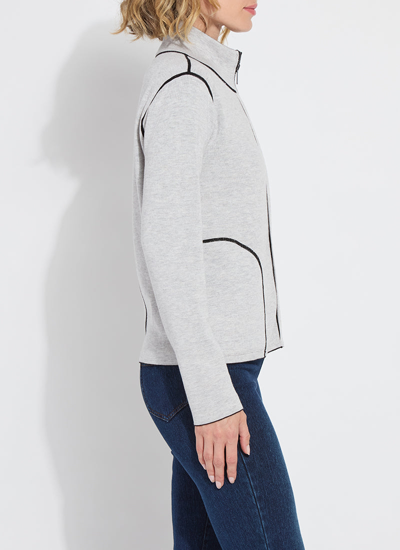 Reversible Cashmere Zip Up Cardigan Black + Pearl Grey Melange