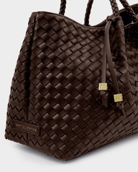 Nova Woven Small Shoulder Tote Chocolate