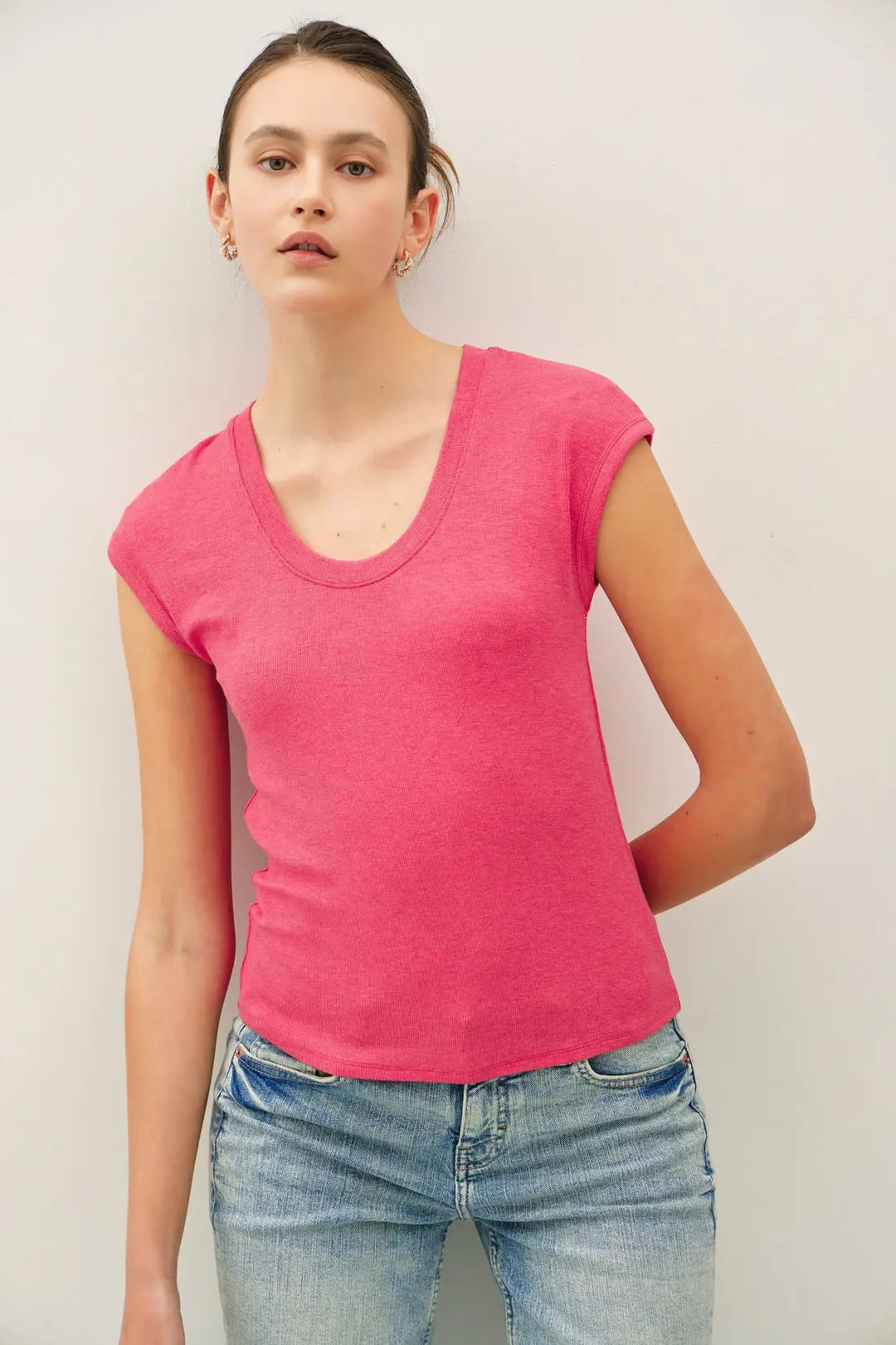 Ribbed Scoop Neck Cap Sleeve Modal Top Poppy