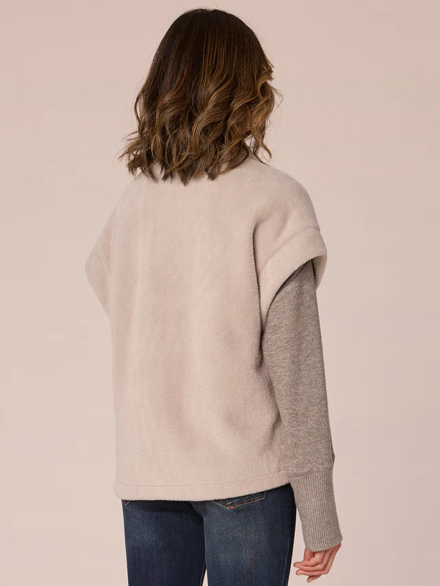 Drop Shoulder Button Front Fuzzy Vest Light Cement