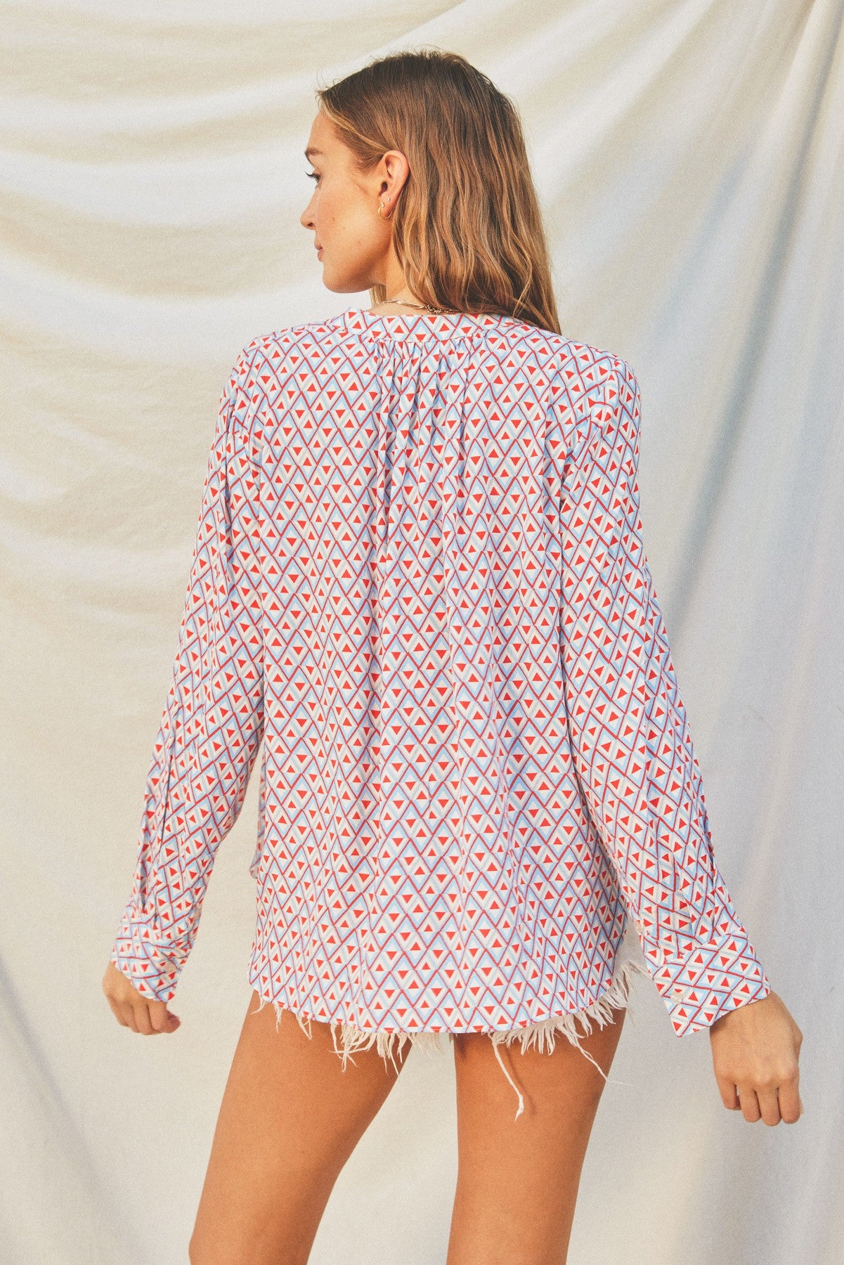 Retro Split Collar Blouse Retro Blue