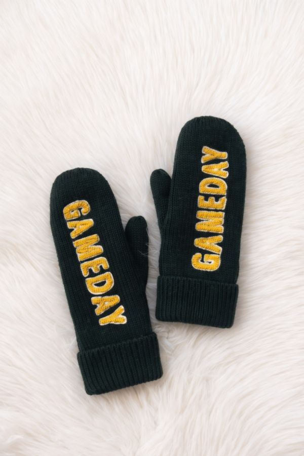 Gameday Knit Mittens Green + Gold