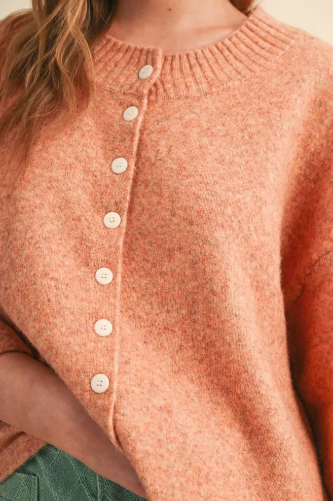 Short Sleeve Boxy Sweater Cardigan Rust Lemon