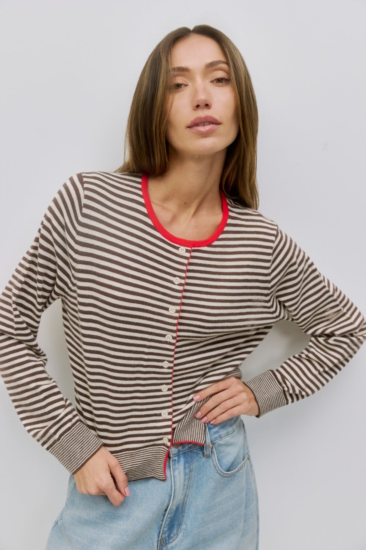 Montana Stripe Cardigan Brown + White