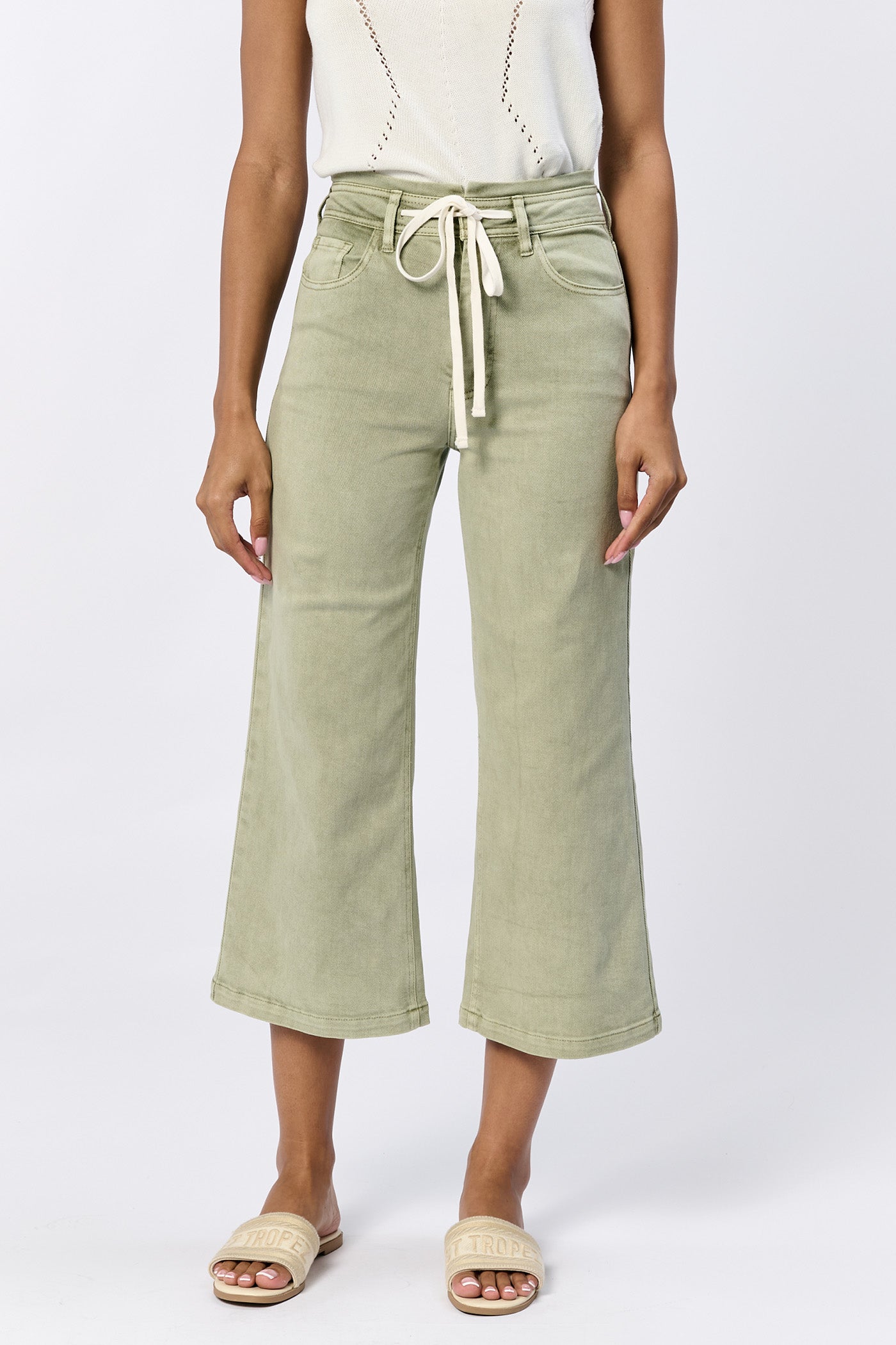 Audrey Tie Belt Crop Pants Sage